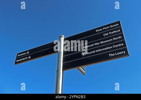Panneau indiquant les directions à Salford Quays Banque D'Images