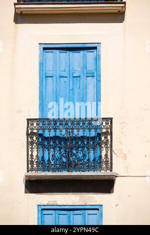 Portes et volets colorés dans les façades de la vieille ville de Collioure, Languedoc-Roussillion, France Banque D'Images