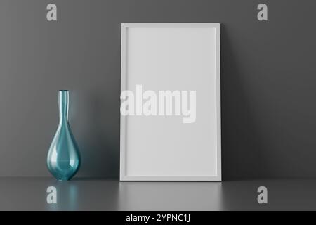 Maquette de cadre photo avec un vase - rendu d'illustration 3D. Banque D'Images