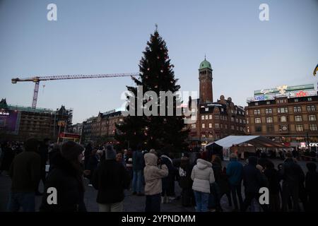 Les gens assistent à la cérémonie d'illumination du sapin de Noël sur la place de l'Hôtel de ville de Copenhague, Danemark, le 1er décembre 2024 place de l'Hôtel de ville de Copenhague Copyright : xKristianxTuxenxLadegaardxBergx 2E6A7524 Banque D'Images