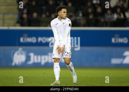 Leuven, Belgique. 1er décembre 2024. Mario Stroeykens d'Anderlecht réagit lors d'un match de football entre Oud-Heverlee Leuven et RSC Anderlecht, dimanche 1er décembre 2024 à Leuven, le jour 16 de la saison 2024-2025 de la première division du championnat belge 'Jupiler Pro League'. BELGA PHOTO KRISTOF VAN ACCOM crédit : Belga News Agency/Alamy Live News Banque D'Images