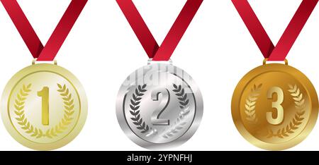 médaille d'or, d'argent et de bronze avec ruban Illustration de Vecteur