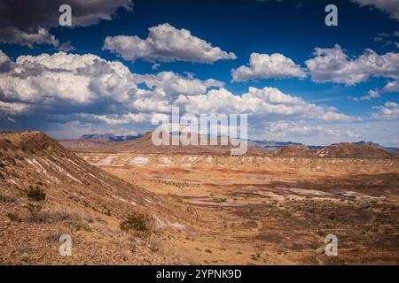 Neige poussiéreuse les sommets du canyon dans le désert de Chihuahuan au parc national de Big Bend. Banque D'Images