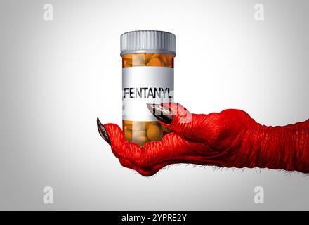 Les maux du fentanyl et des opioïdes crise de santé en tant que dangereux opioïdes synthétiques entraînant des décès par surdose en tant que concept de sensibilisation à la substance abu Banque D'Images