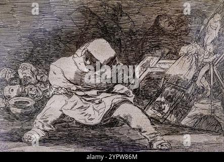 Quelle folie ! Les désastres de la guerre, 1810 -1814, Francisco de Goya, première impression de 1863, réalisée par l'Académie Royale des Beaux-Arts de San Fernando de M. Banque D'Images