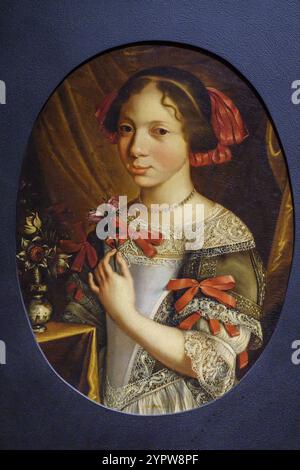 Fille avec des roses, Francesco Cittadini il Milanese, Nins, Portraits d'enfants s. XVI-XIX, sa Bassa Blanca Museum (msbb) Yannick vu et Ben Jakober, Al Banque D'Images