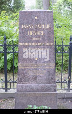 Berlin, Allemagne, 14 juillet 2024, pierre tombale de la compositrice allemande Fanny Hensel, sœur de Felix Mendelssohn-Bartholdy, Europe Banque D'Images