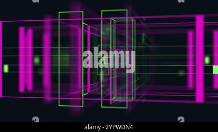 Coloré rose et vert 3D géométrique néons espace arrière-plan boucle VJ. Formes brillantes et colorées Banque D'Images