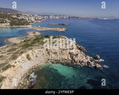 Vieille tour de défense de l'îlot d'Illetes, Calvia, Majorque, Îles Baléares, Espagne, Europe Banque D'Images
