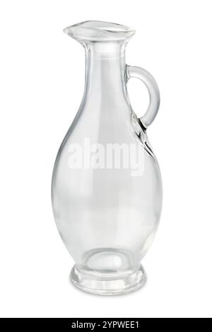 Ampoule en verre vide isolée sur blanc avec chemin de détourage inclus. Cruet adapté pour l'huile, le vin et les spiritueux Banque D'Images