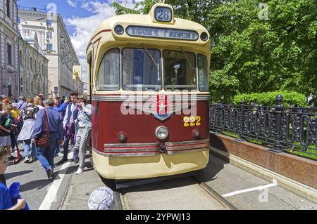 MOSCOU, RUSSIE, Jube 4, 2022 : une vieille voiture de tramway (modèle RVR, construit en 1965) au Festival annuel du tramway de Moscou. Moscou, boulevard Chistoprudny Banque D'Images