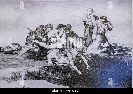 Les désastres de la guerre, non. 27 : Charité, 1810 -1814, Francisco de Goya, première impression de 1863, réalisée par l'Académie Royale des Beaux-Arts de San Fernando o Banque D'Images