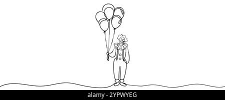 Dessin simple d'une ligne du logo de dessin au trait de clown. Illustration de Vecteur
