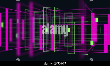 Coloré rose et vert 3D géométrique néons espace arrière-plan boucle VJ. Formes brillantes et colorées Banque D'Images