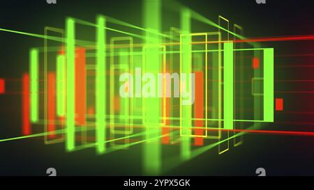 Coloré rouge et vert 3D espace néon géométrique arrière-plan boucle VJ. Formes brillantes et colorées Banque D'Images