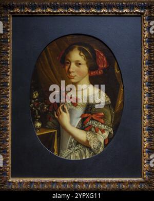 Fille avec des roses, Francesco Cittadini il Milanese, Nins, Portraits d'enfants s. XVI-XIX, sa Bassa Blanca Museum (msbb) Yannick vu et Ben Jakober, Al Banque D'Images