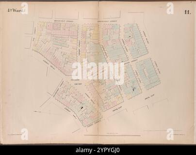 Carte délimitée par Cliff Street, Frankfort Street, Pearl Street, Oak Street, Roosevelt Street, South Street, Peck Slip, Ferry Street, planche 11 1852 par Perris, William Banque D'Images