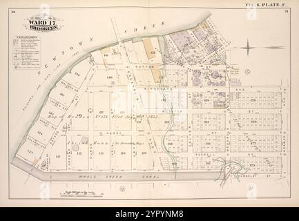 Carte Bound by Newtown Creek, Charlick composés, Bridgewater composés, Meserole Ave., Kingsland Ave., Norman Ave., Humboldt préparés, Whale Creek canal ; y compris Sutton préparés, Wallock préparés, Leyden, Monitor préparé, Henry PL., N. Henry préparé, Holland préparé, Russell, Emery, Paidge, Freeman, Greene, Huron., India réunis, Green point Ave., Java réunis, Vail réunis, Calyer., Wright préparé, Vol. 6. Plaque, F. 1880 Banque D'Images