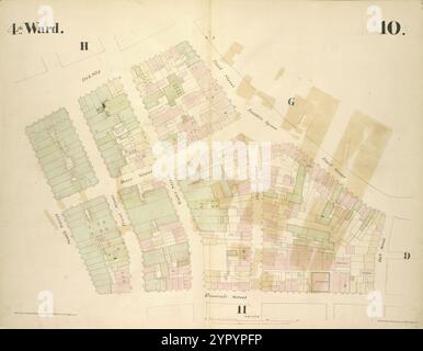 4e quartier. [Carte délimitée par Peck Slip, Pearl Street, Franklin Square, Pearl Street, Oak Street, Roosevelt Street, South Street ; y compris Dover Street, Front Street, Water Street, Cherry Street], planche 10 1855 par Perris, William Banque D'Images