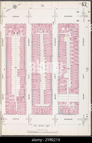 Manhattan V. 7, plate No. 62 [Map Bounded by Lenox Ave., W. 116th préparé, 5th Ave., W. 113th préparé] 1912 Banque D'Images