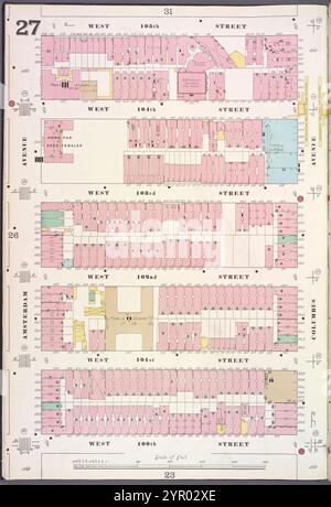 Manhattan, V. 7, plate No. 27 [Map Bounded by W. 105th réunis, Columbus Ave., W. 100th réunis, Amsterdam Ave.] 1902 Banque D'Images