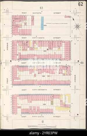 Manhattan, V. 6, plate No. 62 [Map Bounded by E. 60th équipé, Avenue A, E. 56th équipé, 1st Ave.] 1907 Banque D'Images