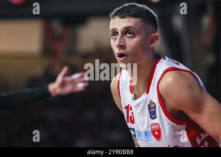 Varèse, Italie. 1er décembre 2024. Matteo Librizzi #13 de Pallacanestro Varese OpenJobMetis regarde pendant le LBA Lega basket Un match de saison régulière 2024/25 entre Pallacanestro Varese OpenJobMetis et Umana Reyer Venezia à Itelyum Arena. Score final ; Pallacanestro Varese OpenJobMetis 77:86 Umana Reyer Venezia (photo de Fabrizio Carabelli/SOPA images/SIPA USA) crédit : SIPA USA/Alamy Live News Banque D'Images