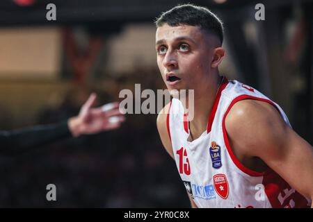 Varèse, Italie. 1er décembre 2024. Matteo Librizzi #13 de Pallacanestro Varese OpenJobMetis regarde pendant le LBA Lega basket Un match de saison régulière 2024/25 entre Pallacanestro Varese OpenJobMetis et Umana Reyer Venezia à Itelyum Arena. Score final ; Pallacanestro Varese OpenJobMetis 77:86 Umana Reyer Venezia crédit : SOPA images Limited/Alamy Live News Banque D'Images