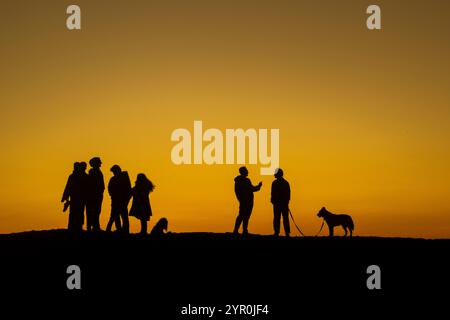 Los Angeles, États-Unis. 1er décembre 2024. Les gens regardent le coucher de soleil à Venice Beach à Los Angeles. (Photo de Ringo Chiu/SOPA images/SIPA USA) crédit : SIPA USA/Alamy Live News Banque D'Images