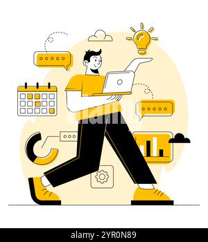 Homme d'affaires multitâche faisant de nombreuses tâches en même temps concept vecteur plat illustration, gestion du temps, résolution de problèmes, productivité, efficacité Illustration de Vecteur