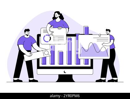 Analyse et suivi des rapports financiers et du tableau de bord des investissements, analyse des données commerciales, optimisation de l'analyse SEO, Illustration de Vecteur