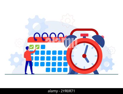 Gestion des horaires, jour de planification, tâches de travail de planification des employés, planification et organisation des tâches à venir à l'aide d'un calendrier, gestion du temps et complet Illustration de Vecteur