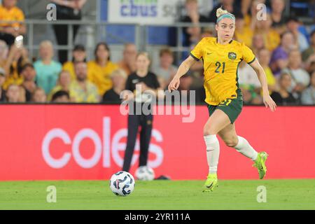 Gold Coast, Australie. 1er décembre 2024. Robina, Australie, 1er décembre 2024 : Ellie Carpenter (21 Matildas) en action lors du match international amical entre l'australienne CommBank Matildas et les brésiliennes au CBUS Super Stadium, Robina, Australie Matthew Starling (Promediapix/SPP) crédit : SPP Sport Press photo. /Alamy Live News Banque D'Images