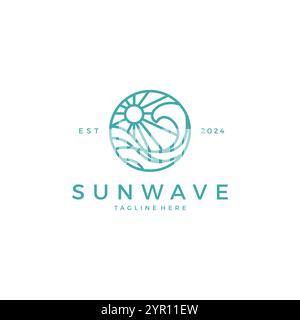 Logo Sun et Wave. vecteur d'art de ligne de soleil. vecteur coucher de soleil Illustration de Vecteur
