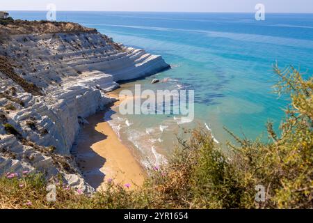 Scala dei Turchi, marron blanc dans le village de Realmonte, province d'Agrigente, Sicile, Italie Banque D'Images