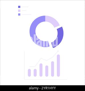 Graphique circulaire avec graphique à barres dans une illustration vectorielle plate symbolisant l'analyse de données, les statistiques et les perspectives commerciales, isolé sur fond blanc. Illustration de Vecteur