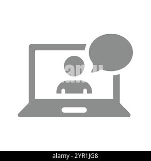 Cours et formation en ligne. Personne avec ordinateur portable et icône de vecteur de bulle de chat. Illustration de Vecteur