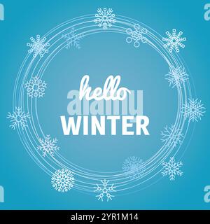 Fond de Noël avec flocon de neige et inscription Hello Winter. Illustration vectorielle. Illustration de Vecteur