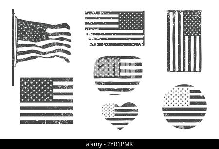 Silhouette de drapeau américain grunge, vecteur de drapeau américain Grunge, drapeau américain grunge svg, drapeau américain grunge svg, silhouette de drapeau grunge, drapeau svg, drapeau grunge Illustration de Vecteur