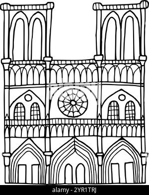 Silhouette de vecteur notre Dame illustration dessinée à la main. Symbole de Paris. Dessin vintage peint par des encres noires pour icône, logo ou design Illustration de Vecteur