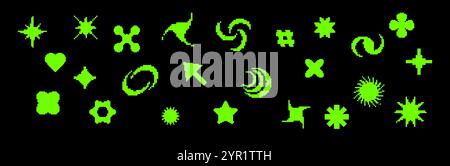 Ensemble de pixels rétro avec des icônes Y2K et des éléments informatiques vintage. Illustration de Vecteur