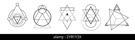Triangle alchimique avec des lignes sacrées pour des thèmes mystiques. Illustration de Vecteur