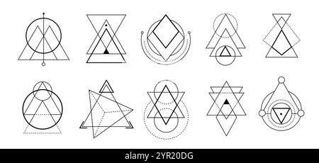 Triangle noir avec des symboles mystiques et sacrés pour la méditation Illustration de Vecteur