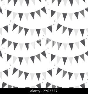 Guirlande Pennant triangulaire sur corde Seamless Pattern en niveaux de gris. Idée de fond de salutation de jour noir. Illustration vectorielle isolée cartes thématiques, affichage, blog ou web promo, bannière, étiquette de prix, étiquettes Illustration de Vecteur