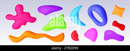 Formes en plasticine de couleur définies isolées sur fond transparent. Illustration réaliste vectorielle des arts en argile rouge, bleu, vert faits à la main, enfants créatifs cr Illustration de Vecteur