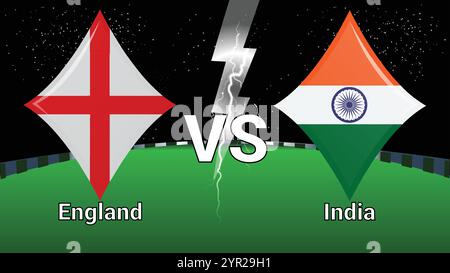 Match Stadium et Sky Stars Thunder Flash avec Angleterre vs Inde. Illustration de Vecteur