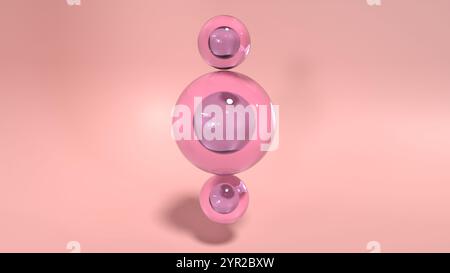 rendu 3d de trois ensembles de sphères de verre empilées. sphères roses et violettes sur fond simple Banque D'Images