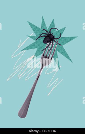 Croquis image tendance illustration montage photo 3D collage de l'illustration abstraite fourche ustensiles de cuisine restaurant attraper bug araignée nature chasseur Banque D'Images