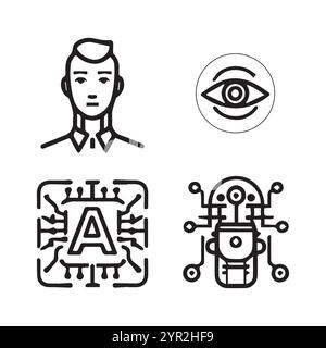 ensemble d'icônes de ligne de tech et ai Illustration de Vecteur