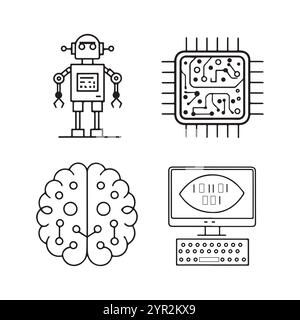 ensemble d'icônes de ligne tech et ai vecteur-type Illustration de Vecteur